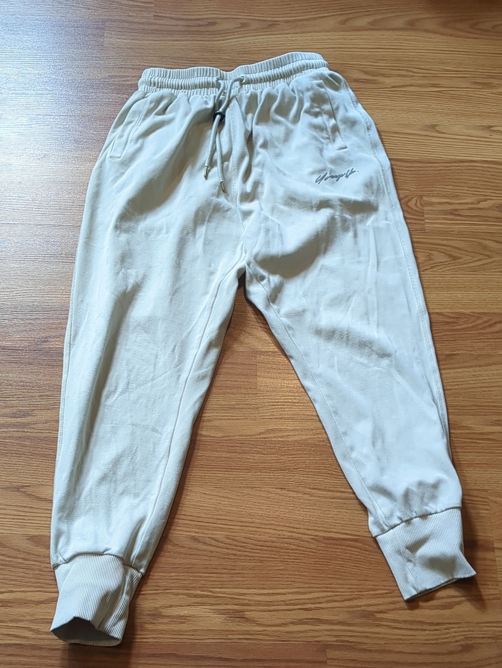 YoungLA Autograph Script Jogger Sweatpants Cream Off-White Large Gym YLA 245